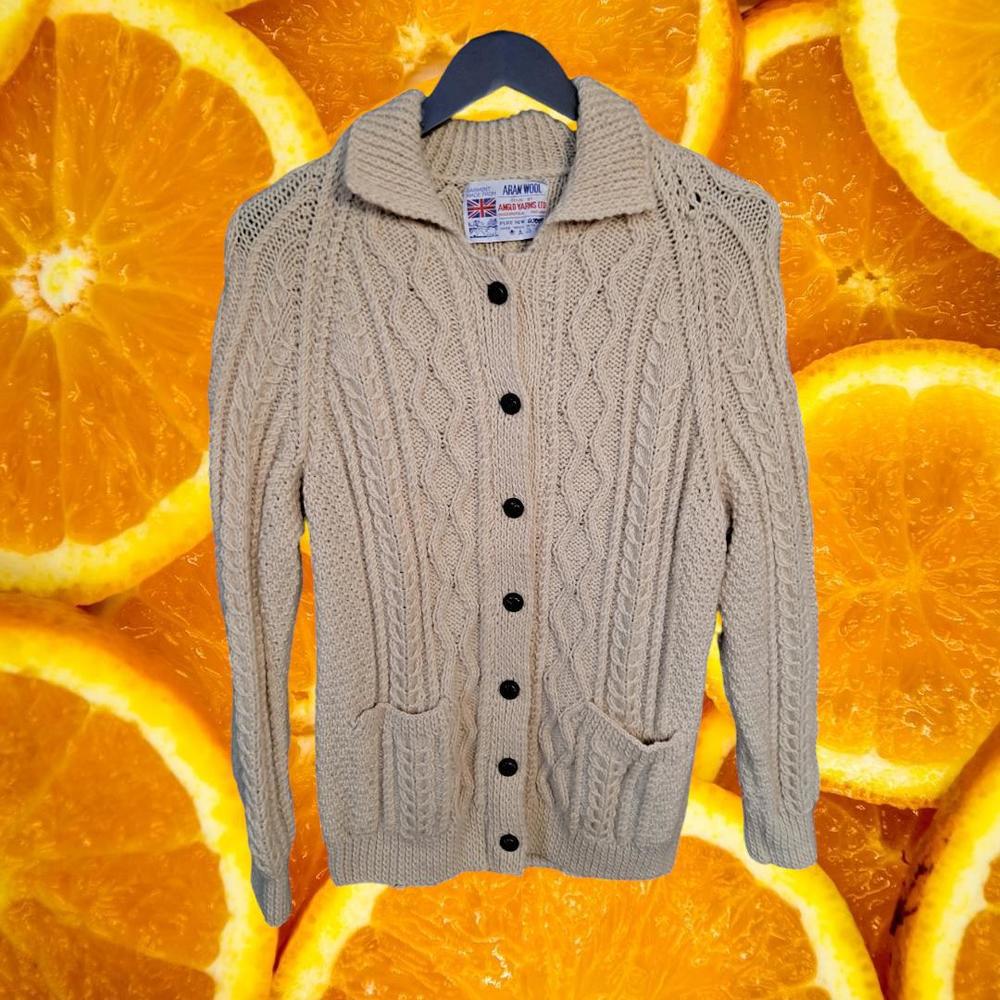 Aran Wool by Anglo Farms Button Up Cable Knit Wool Sweater